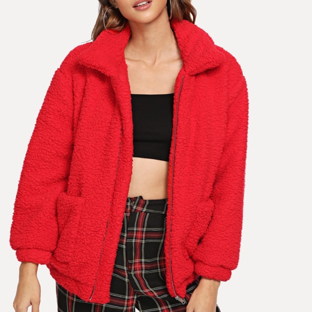 Red Teddy Faux Shearling Coat